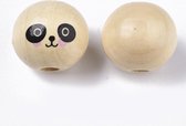 Houten ronde naturel kralen, 20mm groot, met Panda gezichtjes, rijggat 4mm. Verkocht per 50 stuks !!!