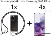 Samsung S20 Ultra Hoesje - Samsung Galaxy S20 Ultra hoesje met koord transparant shock proof case - Full Cover - 4x Samsung S20 Ultra screenprotector