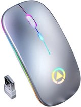 Elementkey IMX8 - Draadloze Muis 2.4Ghz met 7 Kleuren verlichting- Stille muis – Oplaadbaar -  Metallic Zilver