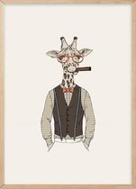 Poster Met Eiken Lijst - Giraffe Retro Poster