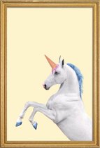 JUNIQE - Poster met houten lijst Ice Cream Unicorn -13x18 /Geel &