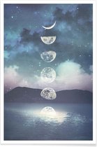 JUNIQE - Poster Moon Rising -30x45 /Blauw & Paars