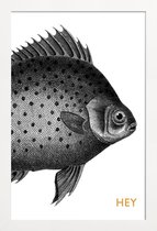 JUNIQE - Poster met houten lijst Hey Fish -13x18 /Wit & Zwart