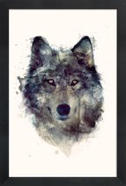 JUNIQE - Poster in houten lijst Wolf illustratie -20x30 /Bruin & Ivoor