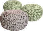 Pippa Design Poef - gebreid - XL - 2x lichtgroen, 1x beige