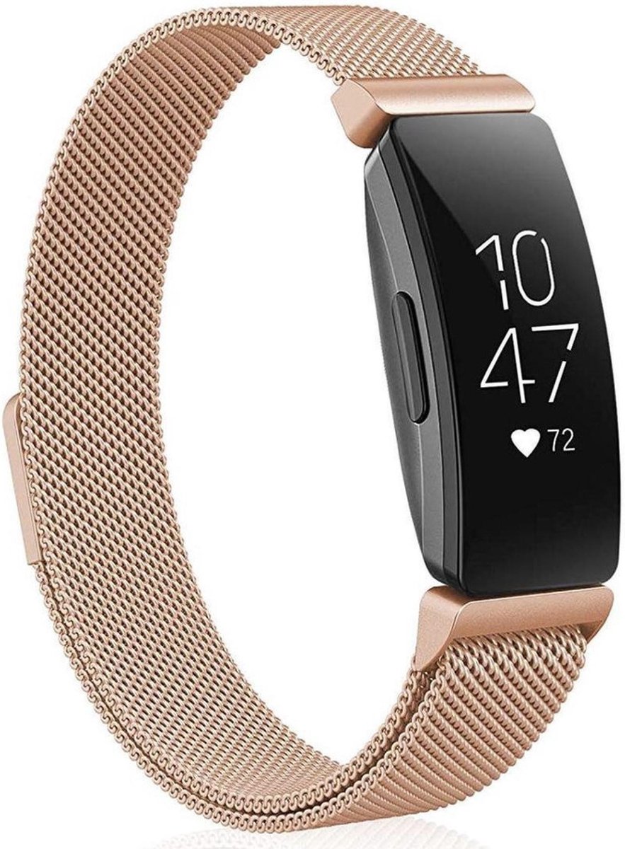 YPCd® Fitbit Inspire 2 bandje - Rosé Goud - Milanees Roestvrij Staal - Large