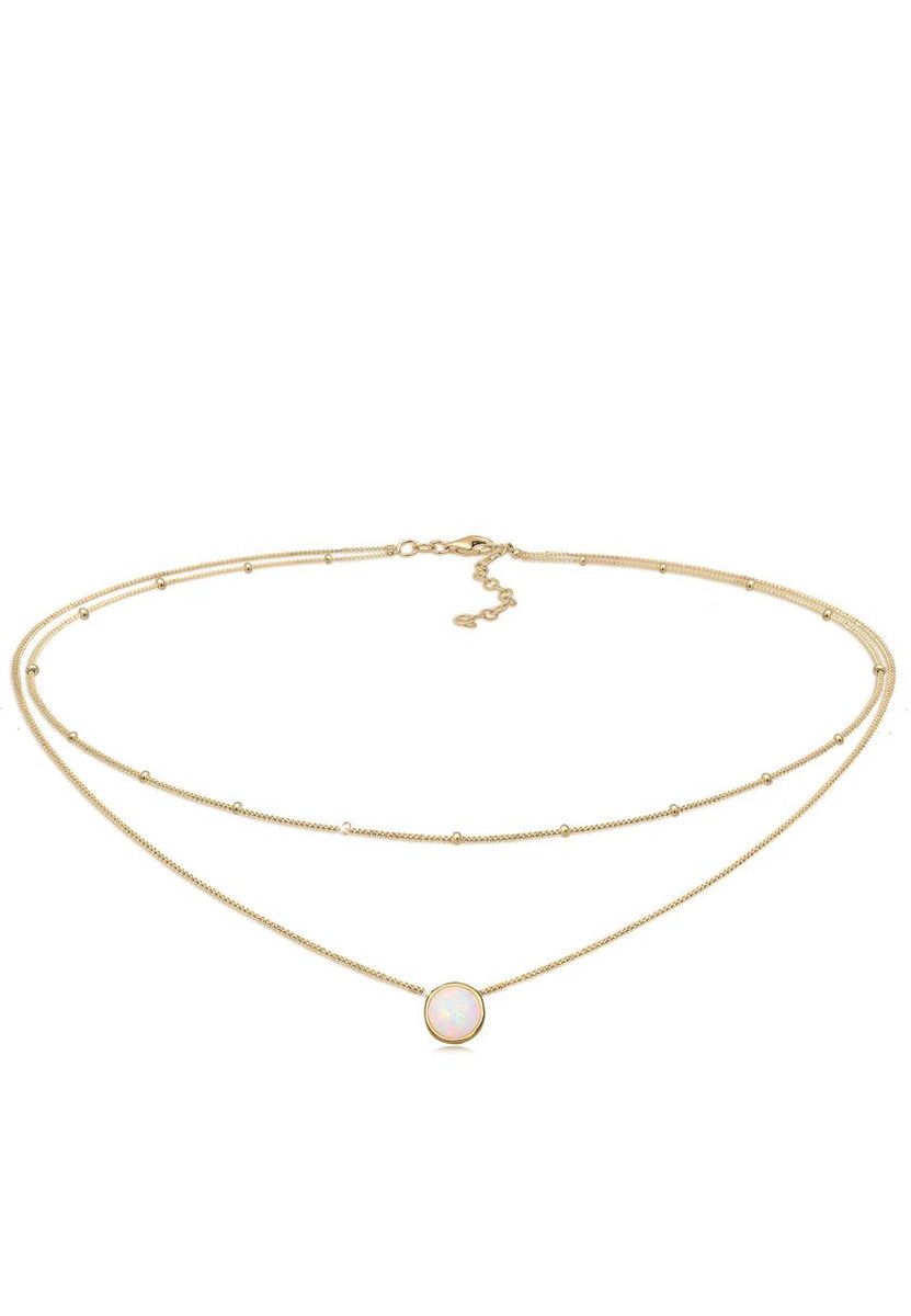 Elli - Halsketting - Dames Choker Bal Laagje Trend met Synthetische Opaal in 925 Sterling Zilver - Dames