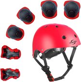 Beschermende uitrusting voor kinderen, 7 stuks, voor outdoor, sport, jongens, meisjes, fietshelm, veiligheidspads set, knie-, elleboogbeschermers en polsbescherming - Rood