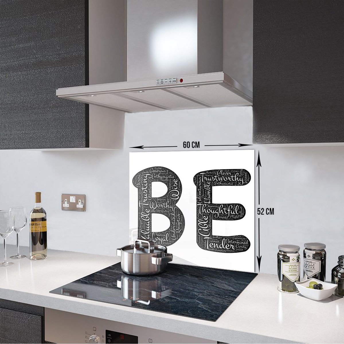 Being Patroon Tempered Glas Spatbescherming Voor Achter de Kookplaat 52cm x 60cm