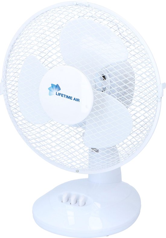 Tafelventilator wit 23 cm Lifetime Air, 2 snelheden, kantelbaar, oscillatie, stille ventilator