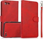 Kalf Textuur 2 in 1 Afneembare Magnetische Achterkant Horizontale Flip Leren Hoes Met Houder & Kaartsleuven & Portemonnee & Fotolijst Voor iPhone SE 2020/8/7(Rood)