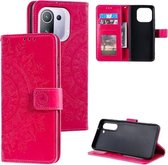 Voor Xiaomi Mi 11 Pro Totem Bloem Reliëf Horizontale Flip TPU + PU Lederen Case met Houder & Kaartsleuven & Portemonnee (Rood)