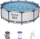 |zwembad achtertuin|zwembad| tuin bad|opbouw zwembadset met filterpomp Ø 366 x 100 cm, grijs, rond