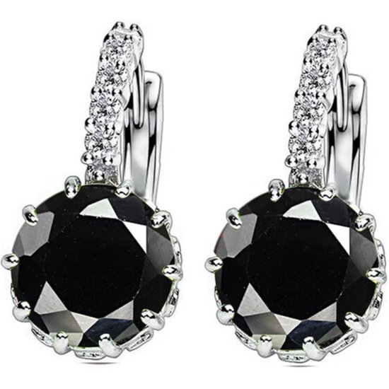 Victorious Dames Oorbellen – Zwart Bergkristal – Zilver – 2cm