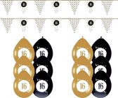 16 Jaar Versiering Festive Gold Feestpakket - 16 Jaar Decoratie - Ballonnen en Slingers