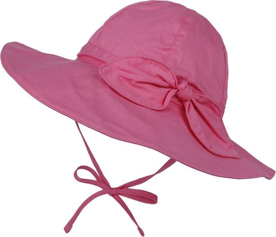 Zonnehoedje fuchsia roze Effen hoed met strik baby meisje dreumes (6-24 mnd) - zomer hoed