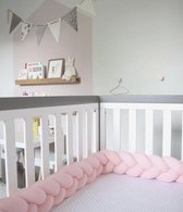 Baby Bed Bumper - Baby Veiligheid/Hoofdbescherming/Bedbescherming/Gevlochten - Multifunctionele Voedingskussen/Bedomrander/Boxomrander - 300CM - Roze