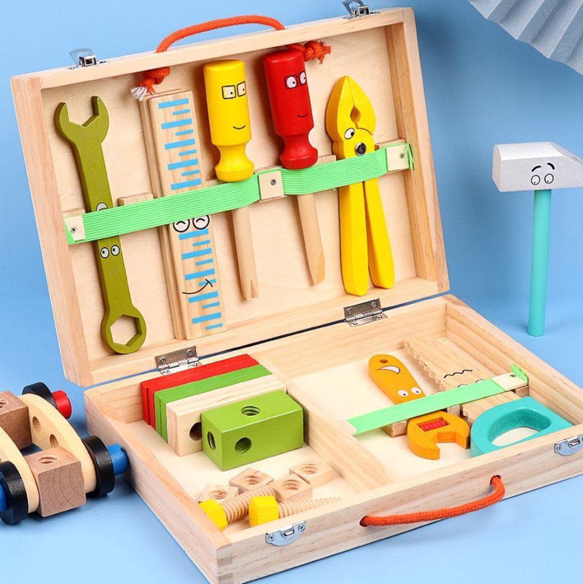 Houten Speelgoed Tools Kit - 34 stuks - Gereedschapskoffer - Simulatie Reparatie Tools - Onderhoud Gereedschap - Vroege educatieve ontwikkeling - Rollenspel - Jongen en meisjes - Kinderen - 3 jaar - Gift - Cadeau - 4YourLife