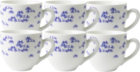 Koffie Mok Houder Set - Met 6 (12 oz.) Witte Keramische Koffie Koppen - Mok Houder Boom - Hout Organizer Rack met 6 Haak Hangers - Bekerstandaard Voor Keuken Counter Tops -By DecorDine