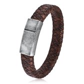 Victorious Handgevlochten Leren Armband Heren – Bruin Leer – Antiek Zilver/Bruin – 22cm