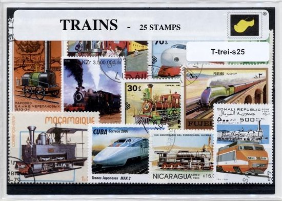 Treinen – Luxe Postzegel pakket (A6 formaat) : collectie van 25 verschillende postzegels van treinen. Cadeau tip ! Het product is te verzenden als ansichtkaart in een A6 envelop. Transport, trein, spoor, NS, vervoer, train, kaart, postzegel, uniek!