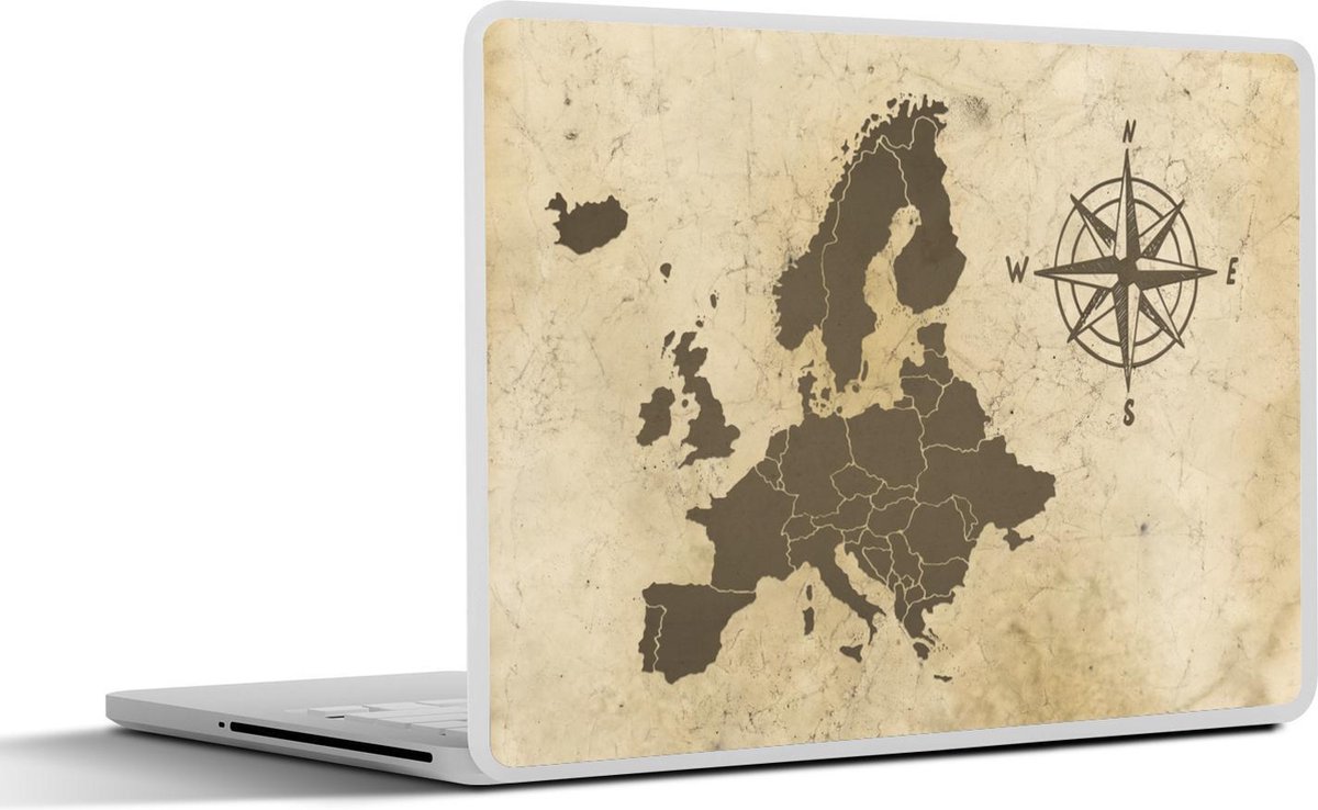 Laptop sticker - 13.3 inch - Kaart - Europa - Kompas - 31x22,5cm - Laptopstickers - Laptop skin - Cover