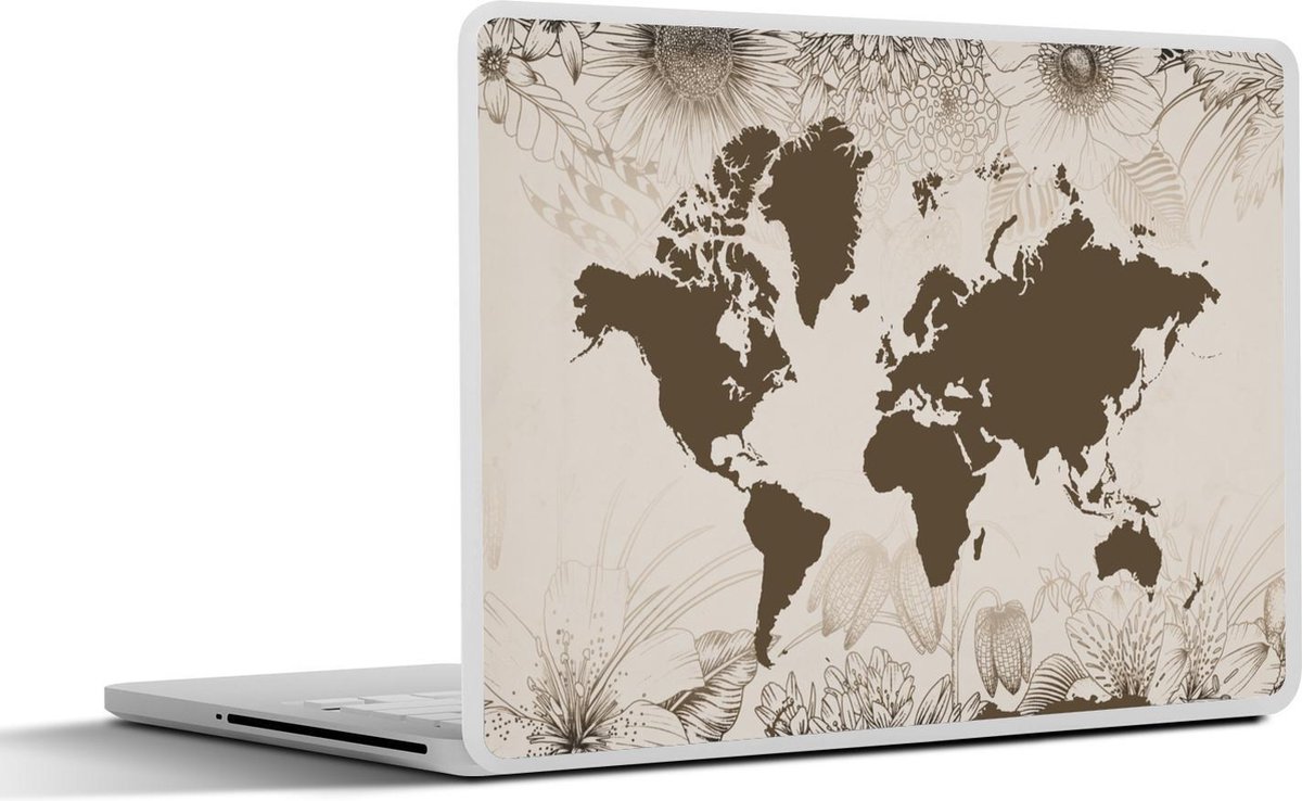 Afbeelding van product SleevesAndCases  Laptop sticker - 11.6 inch - Wereldkaart - Vintage - Bloemen