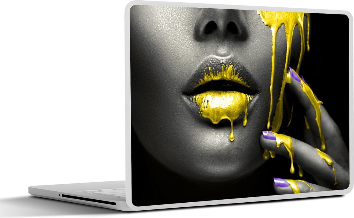 Laptop sticker - 13.3 inch - Lippen - Geel - Zwart - 31x22,5cm - Laptopstickers - Laptop skin - Cover