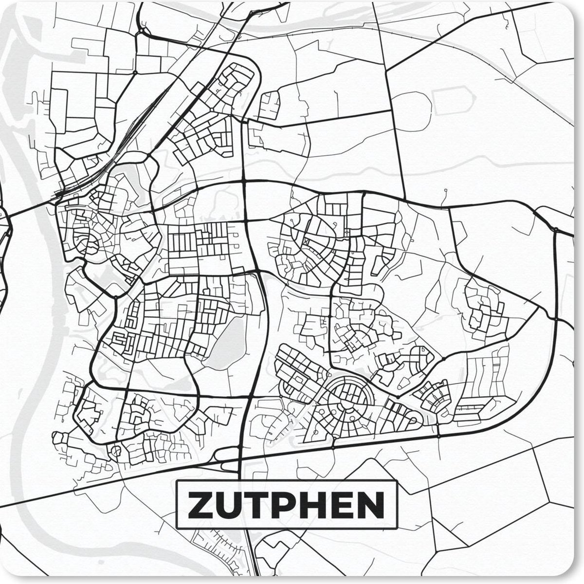 Muismat 20x20 cm - Mousepad Kaart - Zutphen - Zwart - Wit - Muismatten