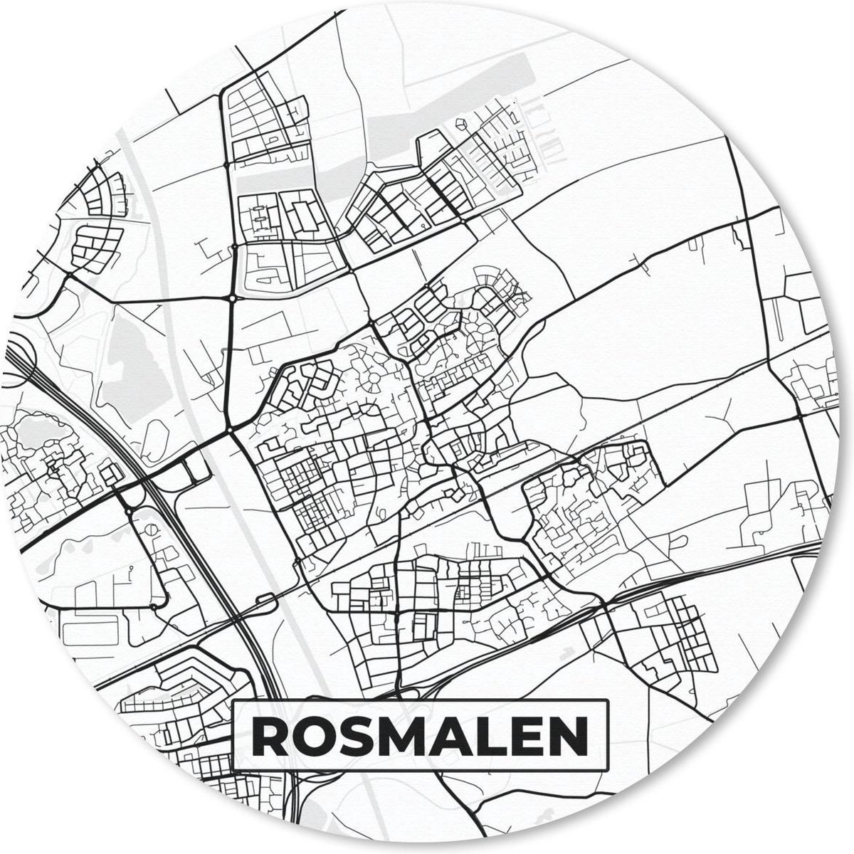 Muismat rond 30x30 cm - Mousepad Kaart - Rosmalen - Zwart - Wit - Ronde muismatten