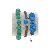 Armbanden set dames tagua & acai - Set 3 Stuks - Laila - Blauw / Groen - plantaardig ivoor - bijzonder - huidvriendelijk - milieuvriendelijk - ecologisch - hip - moederdag cadeau - vrouw - dames - kleurrijk- vrolijk - fairtrade - natuurlijk materiaal