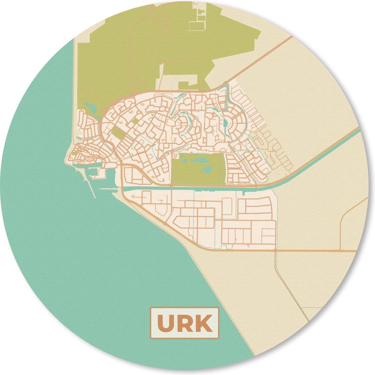 Muismat rond 20x20 cm - Mousepad Stadskaart - Urk - Vintage - Ronde muismatten