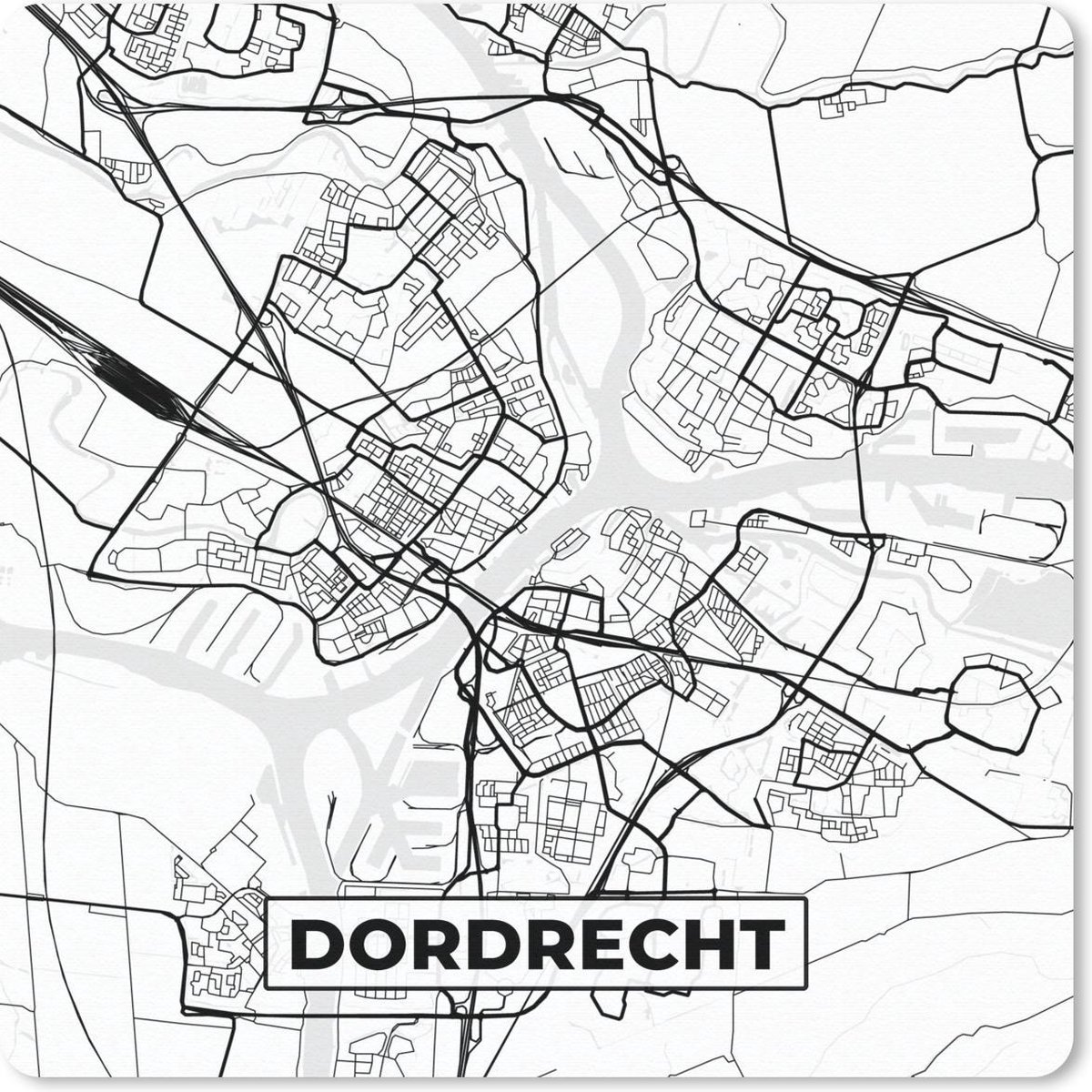Muismat 20x20 cm - Mousepad Kaart - Dordrecht - Zwart - Wit - Muismatten