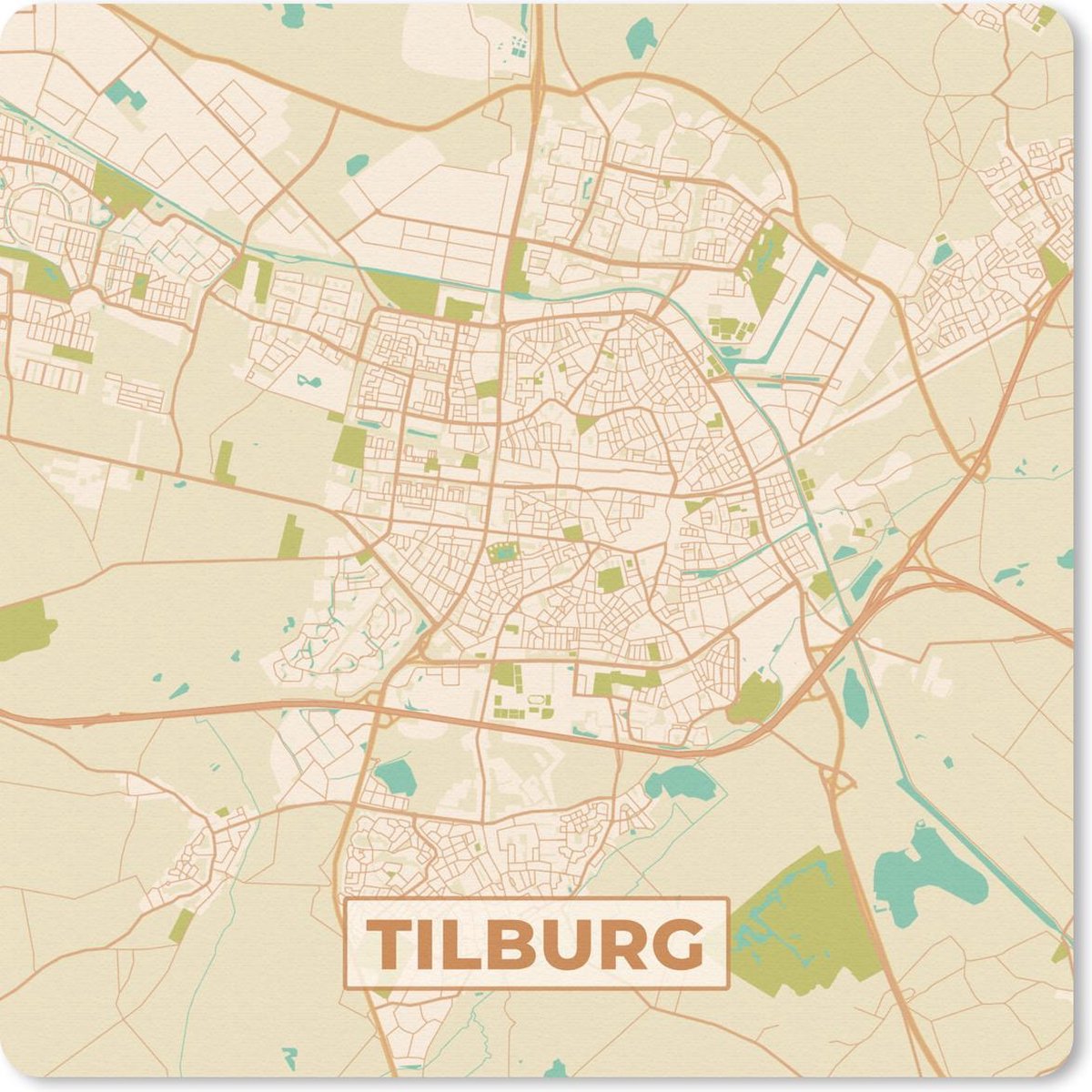 Muismat 20x20 cm - Mousepad Stadskaart - Tilburg - Vintage - Muismatten