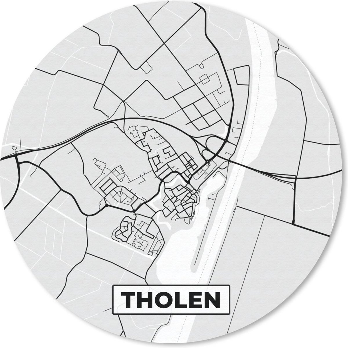 Muismat rond 30x30 cm - Mousepad Stadskaart - Tholen - Grijs - Wit - Ronde muismatten