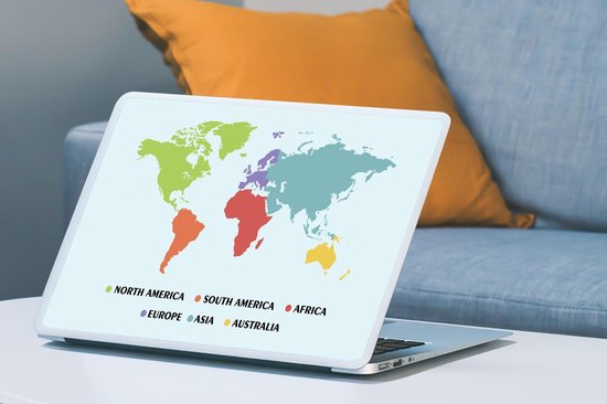 Laptop sticker - 17.3 inch - Wereldkaart Kinderen - Trendy - Kleuren - 40x30cm - Laptopstickers - Laptop skin - Cover