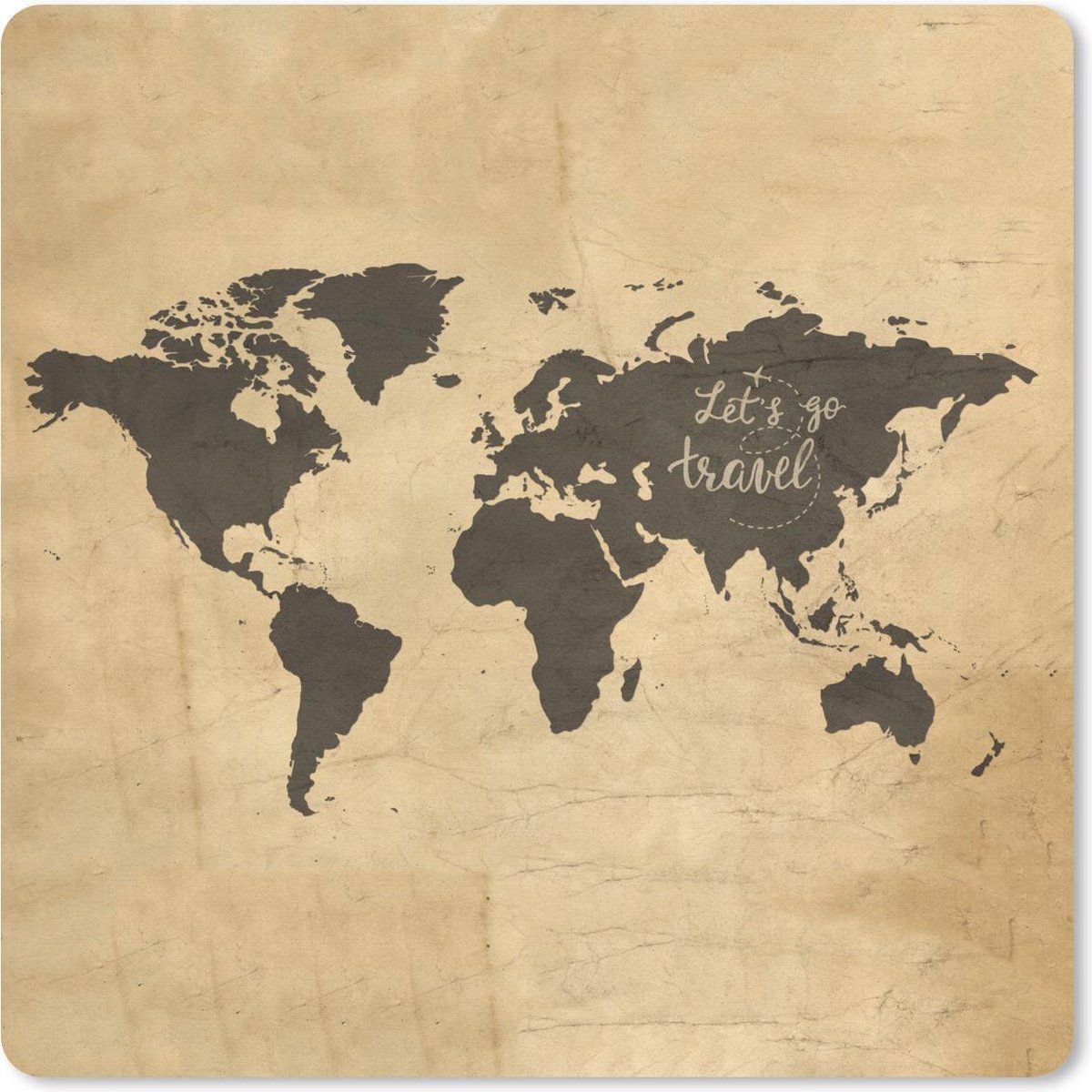 Muismat 30x30 cm - Mousepad Wereldkaart - Vintage - Bruin - Muismatten