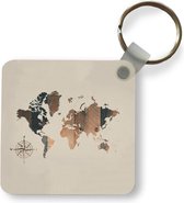 Sleutelhanger - Uitdeelcadeautjes - Wereldkaart - Hout - Kompas - Plastic