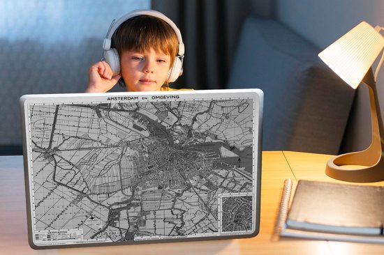 Sticker ordinateur portable - 17,3 pouces - Carte - Holland du Nord - Zwart et Wit