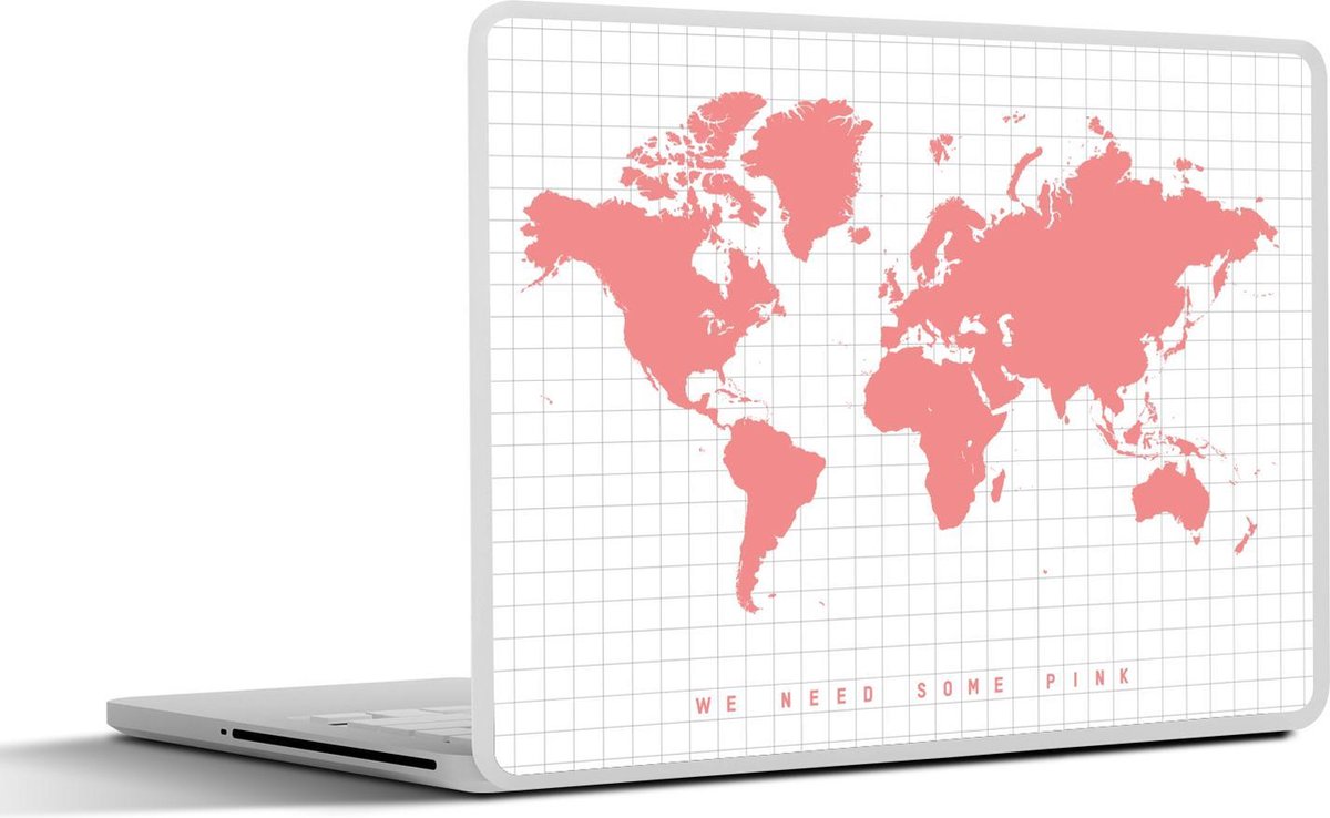 Laptop sticker - 15.6 inch - Wereldkaart - Vakken - Roze - 36x27,5cm - Laptopstickers - Laptop skin - Cover