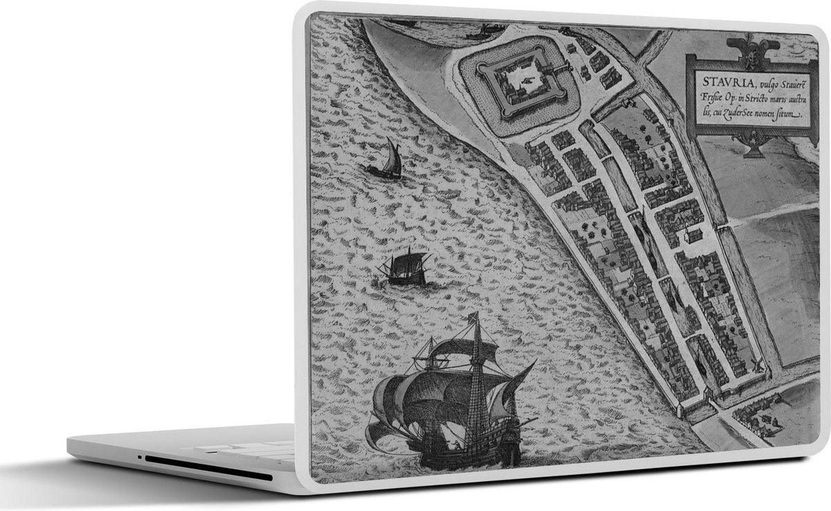 Laptop sticker - 15.6 inch - Kaart - Stavoren - Zwart Wit - 36x27,5cm - Laptopstickers - Laptop skin - Cover