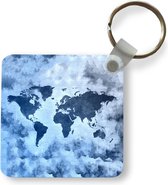 Sleutelhanger - Uitdeelcadeautjes - Wereldkaart - Blauw - Verf - Plastic