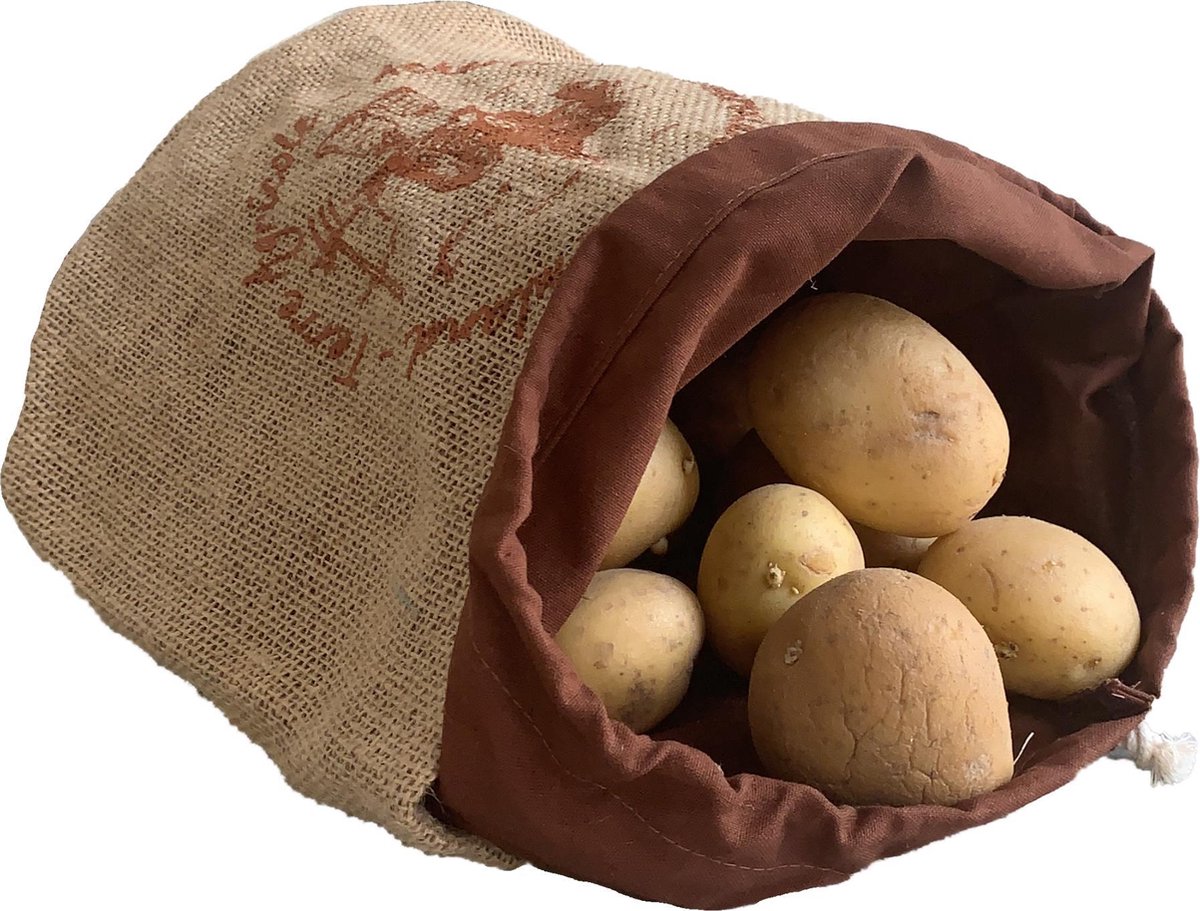 Elicious® - Jute Bewaarzak - Broodzak - Biologisch Katoen - Met Trekkoord - Aardappelen - Aardappelzak - Uienzak - Groentezak - Fruitzak - Herbruikbare Zak - Zero Waste - Herbruikbaar - Wasbaar - Afsluitbaar - Plasticvrij - GOTS certificaat