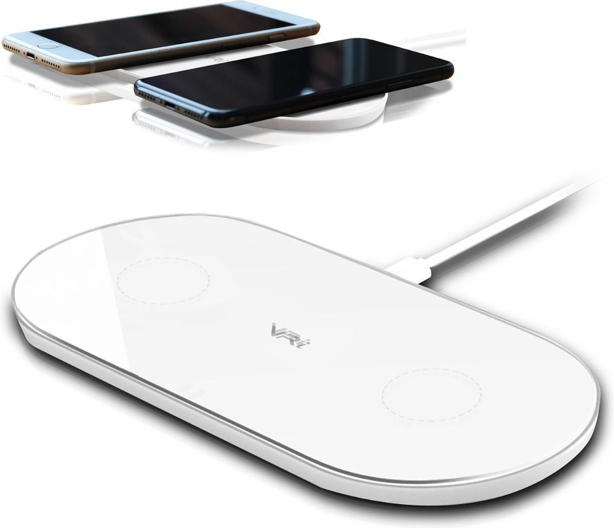 VRi X2 draadloze oplader wit – 10W snelladen van twee telefoons tegelijk -  wireless... | bol.com