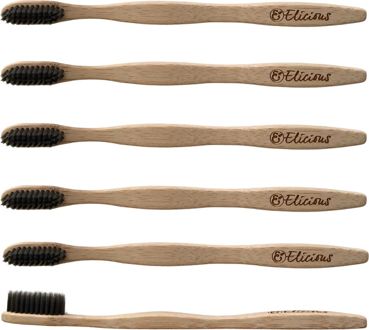 Elicious® - Tandenborstel - Bamboe - Duurzaam - Extra Sterk - Charcoal - Houtskool - Milieuvriendelijk - Set van 6