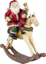 Clayre & Eef Beeld  Kerstman 20*8*21 cm Rood Bruin Kunststof Kerstdecoratie beeld decoratie  Decoratieve Accessoires