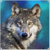 Graphic Message - Tuinposter - Wolf - Outdoor Tuin Doek - Blauw - Buiten - Schutting - 100x100