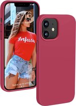 Solid hoesje Geschikt voor: iPhone 12 Pro Soft Touch Liquid Silicone Flexible TPU Rubber - Donker roze  + 1X Screenprotector Tempered Glass