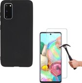 Solid hoesje Geschikt voor: Samsung Galaxy A71 Soft Touch Liquid Silicone Flexible TPU Rubber - Zwart  + 1X Screenprotector Tempered Glass