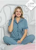 Satijn Dames 2- Delige -Pyjama- Luxe Pyjamaset- Nachtkleding Petrolblauw Maat XL